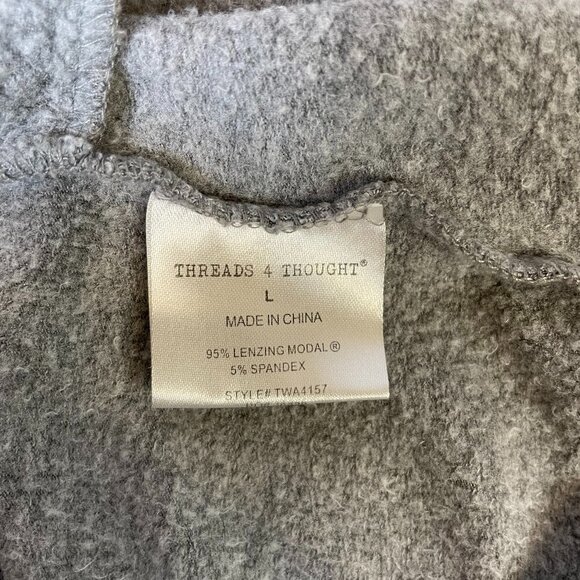 Threads 4 Thought Fleece Cardigan Hooded Open Front Pockets Thumbholes Size L - Picture 8 of 9